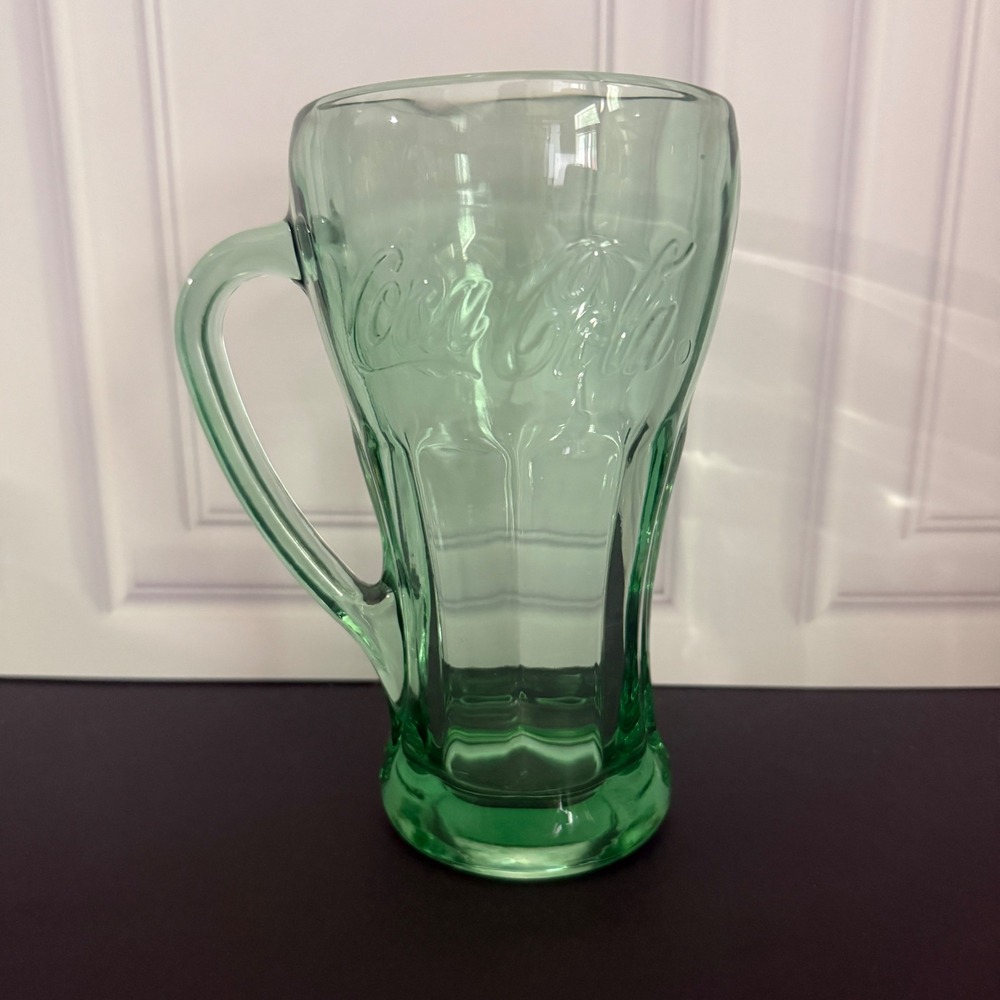 Vintage Libbey Coca-Cola Glass Mug Handle Georgia Green Embossed 6 inch 16oz